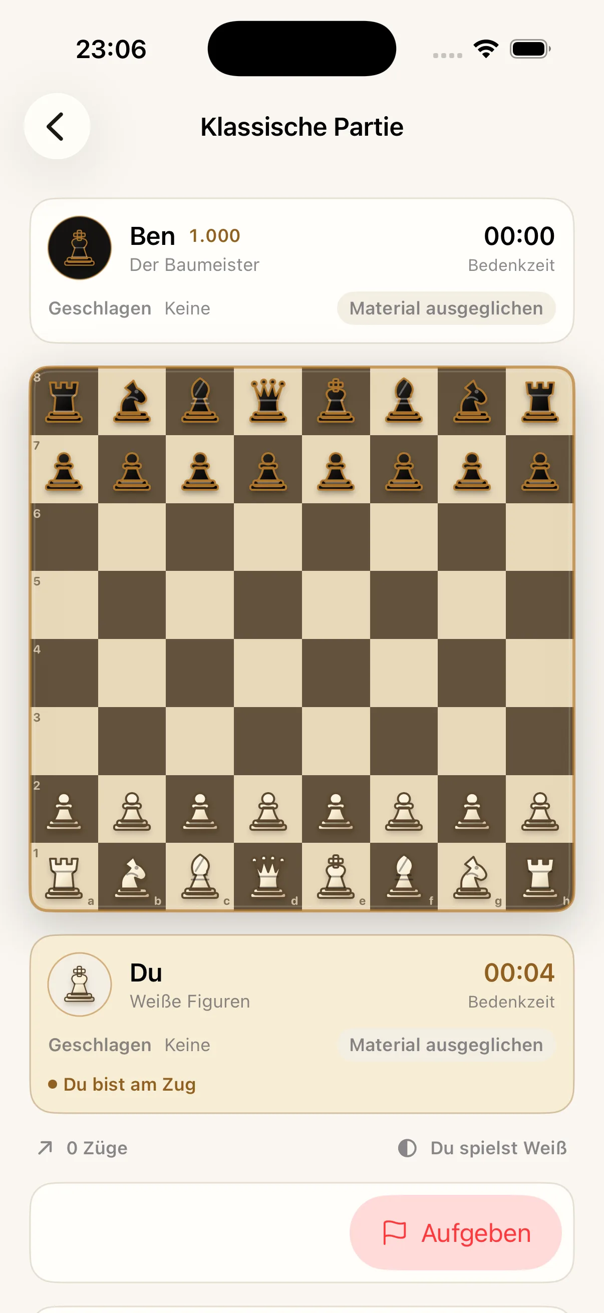 A classic game against the opponent Ben in Eloquence Chess